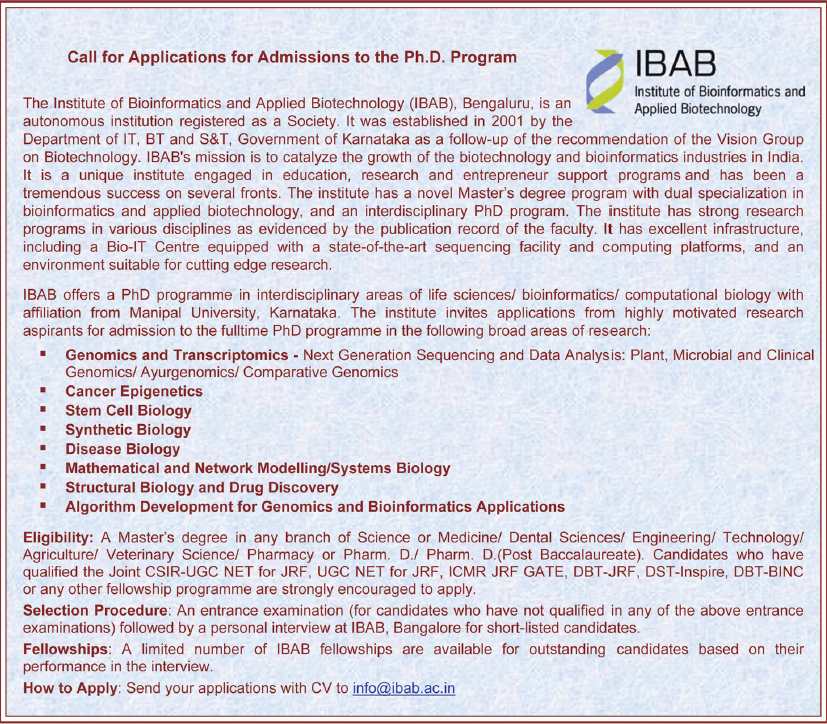 Call For Applications For Admissions To The Ph D Program IBAB