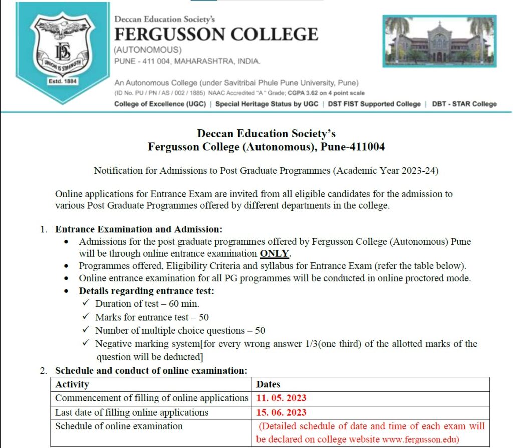 PG Admissions 2023 At Fergusson College, Pune @Jaivikshastram ...