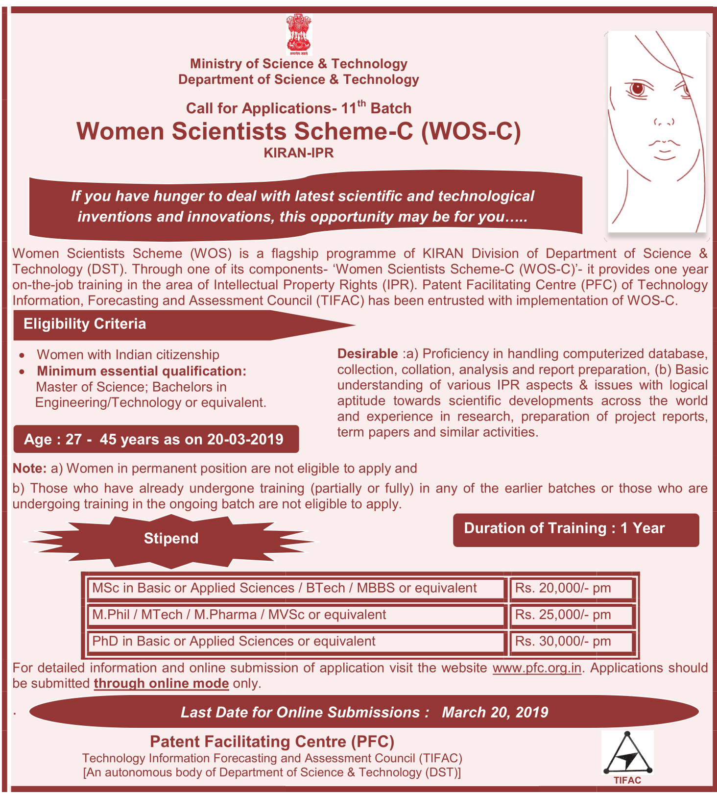 Call For Applications Women Scientists Scheme-C (WOS-C) KIRAN-IPR @DST ...