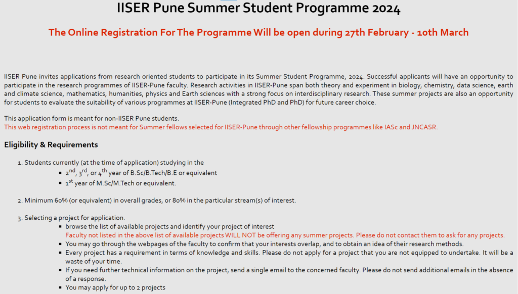 Summer Student Programme 2024 IISERPune Jaivikshastram