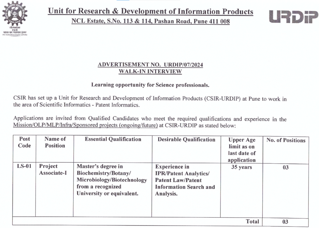 Project Associate-I position (3) at @patinformatics ,Pune ...